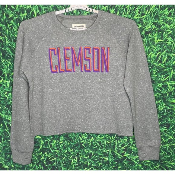 Clemson Tigers CU Sweatshirt Women’s XL Crop Gray Sweatshirt Fleece Lined - Picture 1 of 4